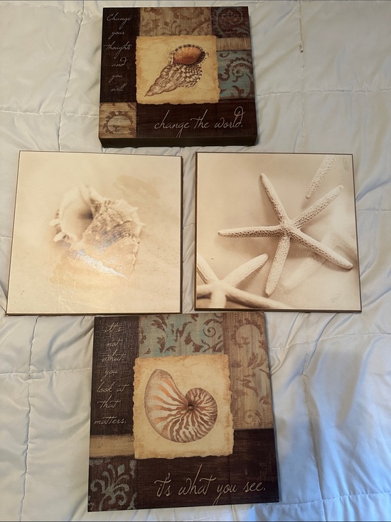 Homegoods Other - Coastal Shells Wall Art Set - Neutral Beige and Teal